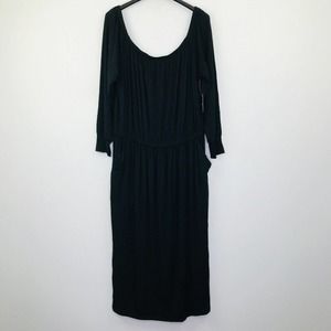 Torrid Women's 1 Dress Black Midi Supersoft Slit Off Shoulder Blouson NWT AO25